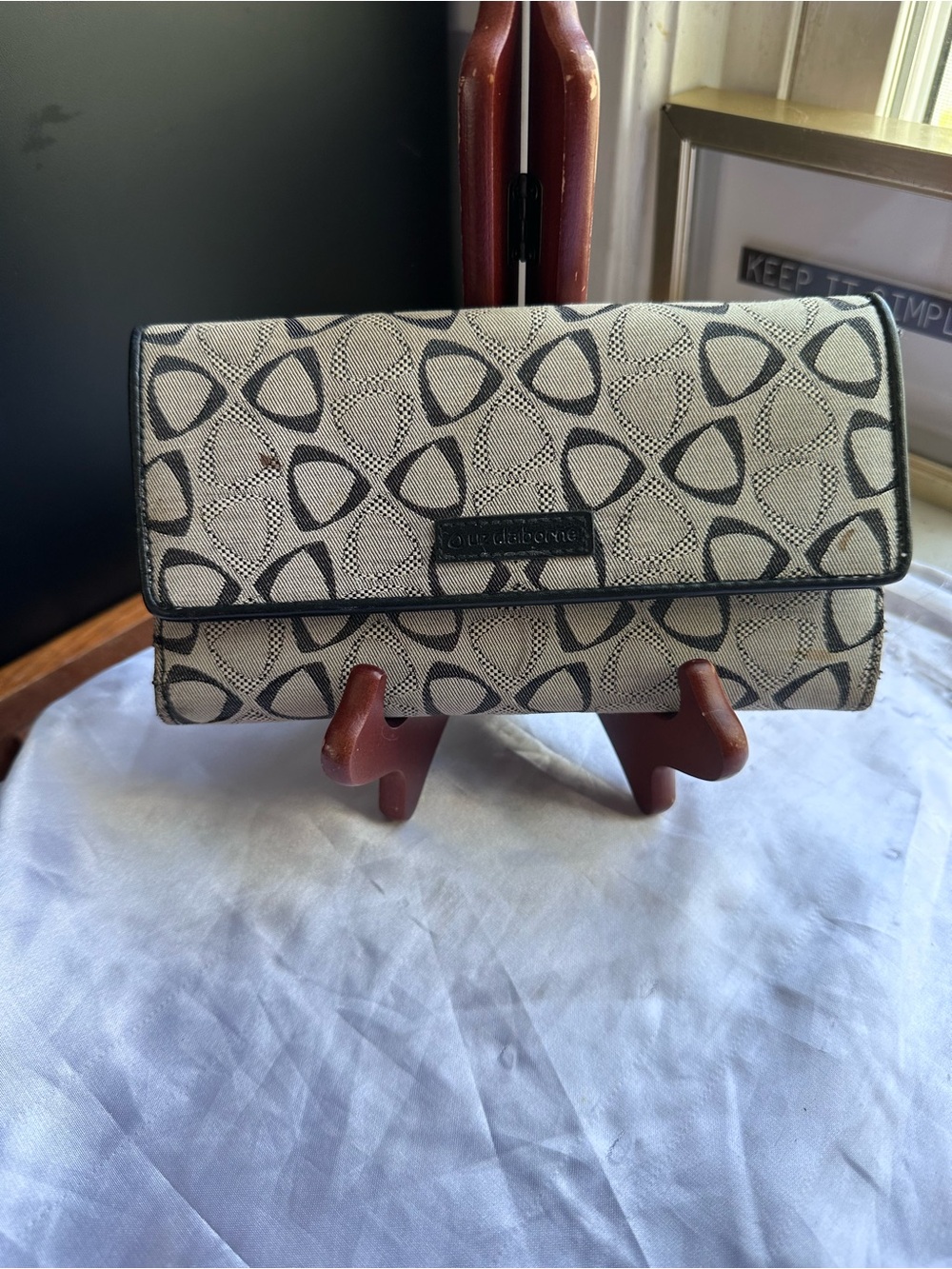 Liz Claiborne Black & Ivory Patterned Foldover Wallet